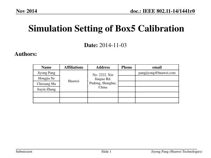 simulation setting of box5 calibration