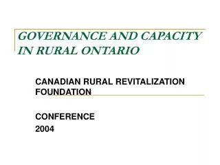 governance and capacity in rural ontario