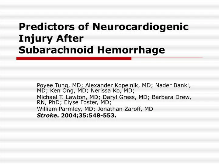 predictors of neurocardiogenic injury after subarachnoid hemorrhage