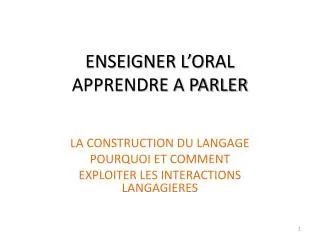 enseigner l oral apprendre a parler