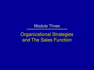 Organizational Strategies and The Sales Function