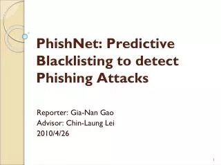 PhishNet: Predictive Blacklisting to detect Phishing Attacks