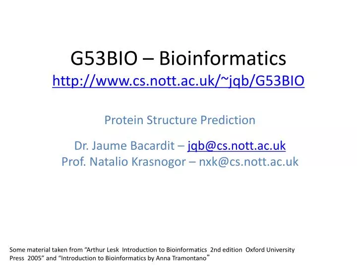 g53bio bioinformatics http www cs nott ac uk jqb g53bio