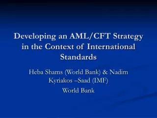 Developing an AML/CFT Strategy in the Context of International Standards