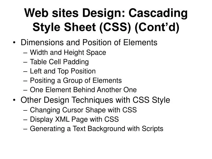 web sites design cascading style sheet css cont d