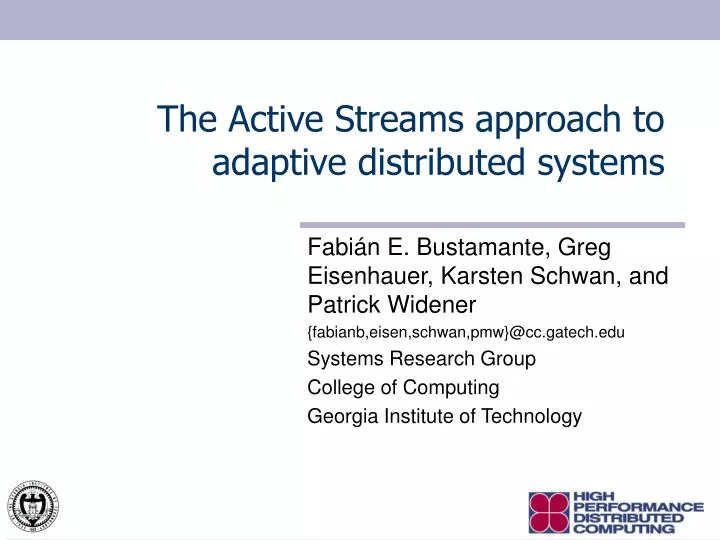 the active streams approach to adaptive distributed systems