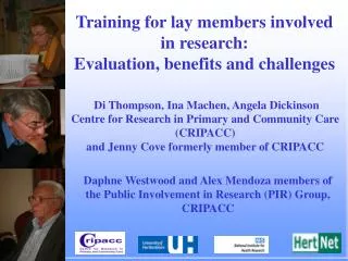 Training for lay members involved in research: Evaluation, benefits and challenges