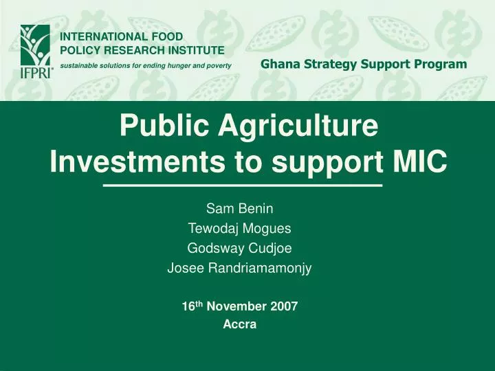 public agriculture investments to support mic