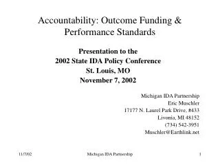Accountability: Outcome Funding &amp; Performance Standards