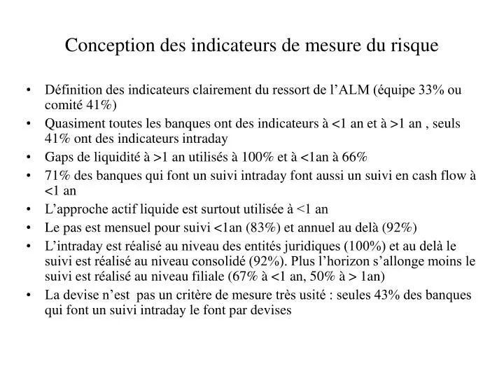 conception des indicateurs de mesure du risque