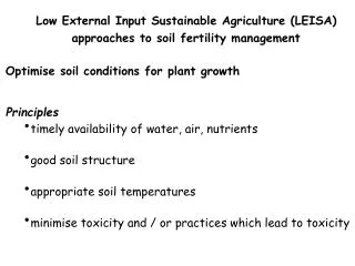 Low External Input Sustainable Agriculture (LEISA) approaches to soil fertility management
