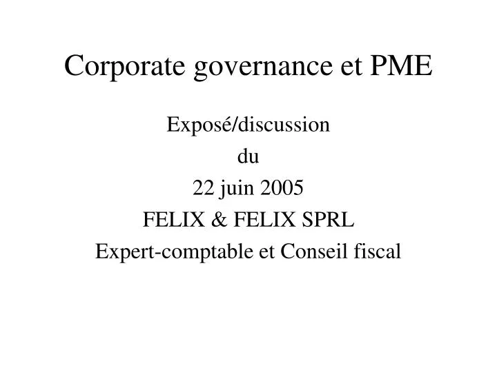 corporate governance et pme