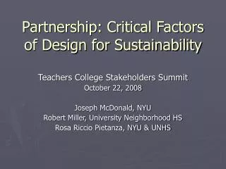 Partnership: Critical Factors of Design for Sustainability