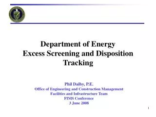 Department of Energy Excess Screening and Disposition Tracking