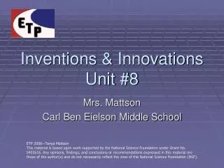 Inventions &amp; Innovations Unit #8