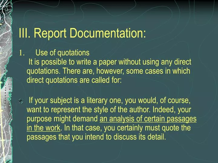 iii report documentation