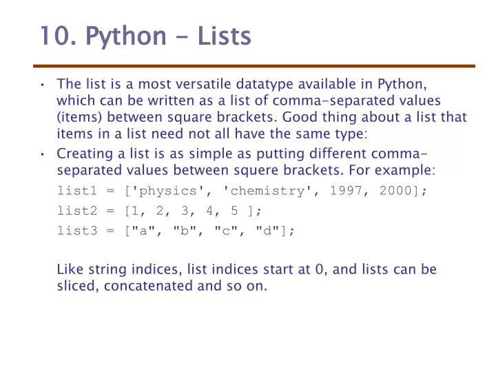 10 python lists