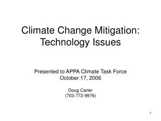 Climate Change Mitigation: Technology Issues