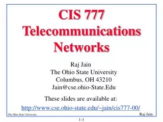 CIS 777 Telecommunications Networks