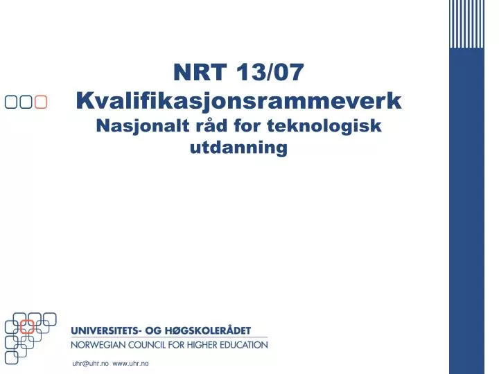 nrt 13 07 kvalifikasjonsrammeverk nasjonalt r d for teknologisk utdanning