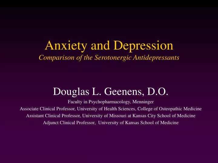 anxiety and depression comparison of the serotonergic antidepressants