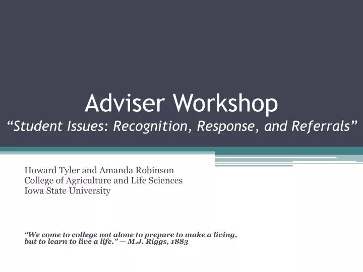 adviser workshop student issues recognition response and referrals