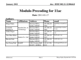 Modulo Precoding for 11ac