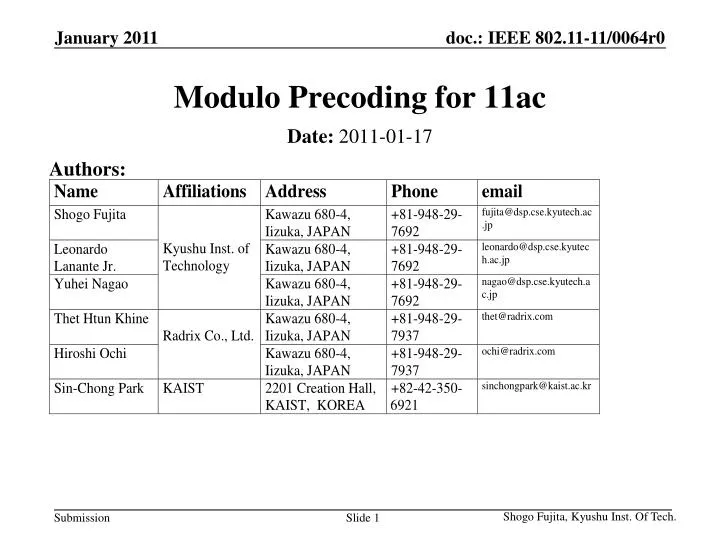 modulo precoding for 11ac
