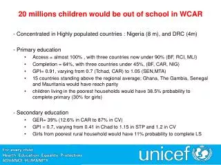 20 millions children would be out of school in WCAR
