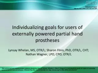 Individualizing goals for users of externally powered partial hand prostheses