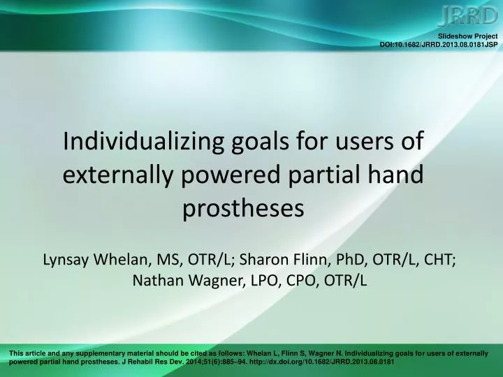 individualizing goals for users of externally powered partial hand prostheses