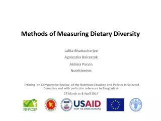 Methods of Measuring Dietary Diversity