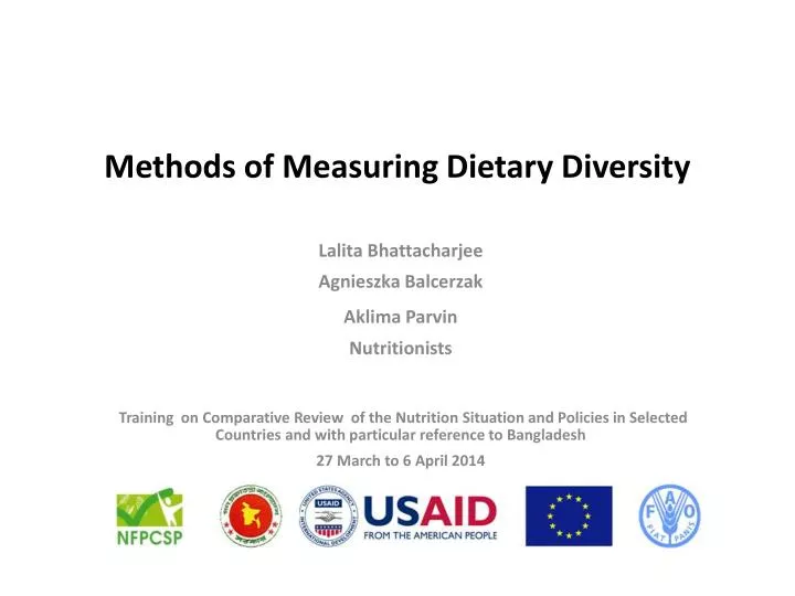 methods of measuring dietary diversity