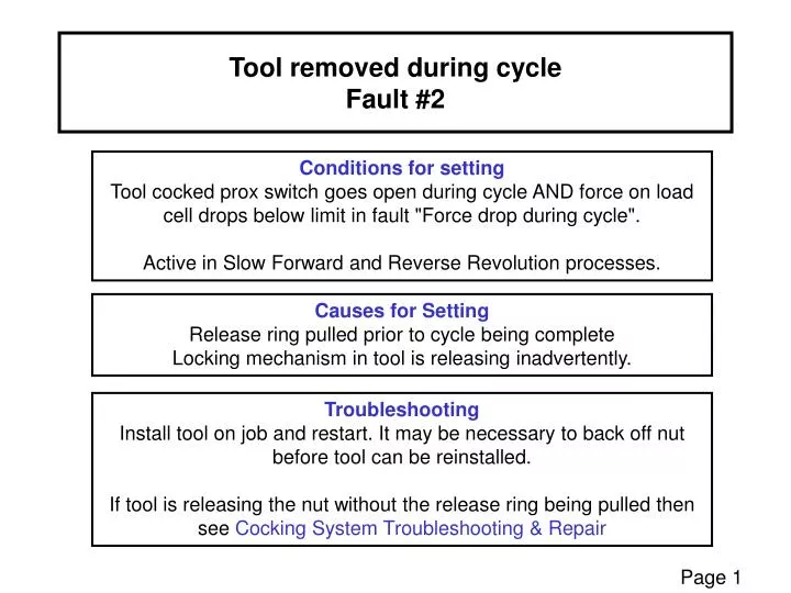tool removed during cycle fault 2