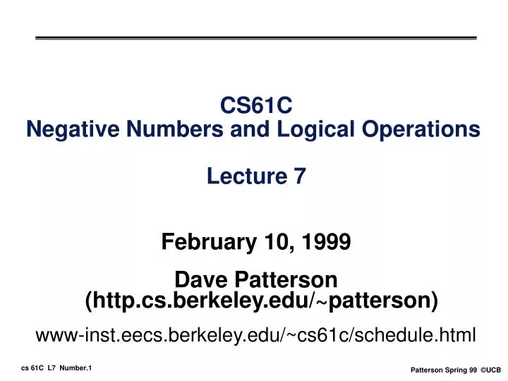 cs61c negative numbers and logical operations lecture 7