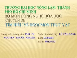 tr ng i h c n ng l m th nh ph h ch minh b m n c ng ngh h a h c chuy n t m hi u v hoocmon th c v t