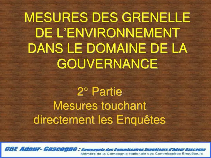 mesures des grenelle de l environnement dans le domaine de la gouvernance