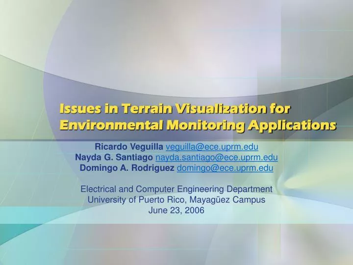 issues in terrain visualization for environmental monitoring applications