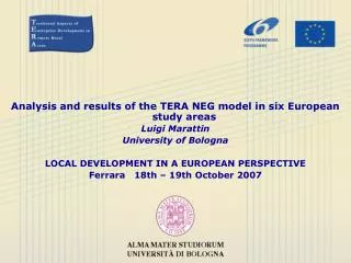 Analysis and results of the TERA NEG model in six European study areas Luigi Marattin