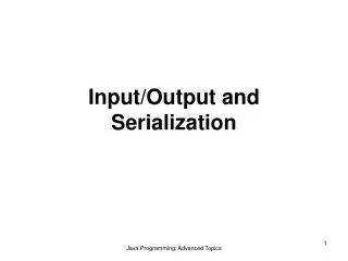 Input/Output and Serialization