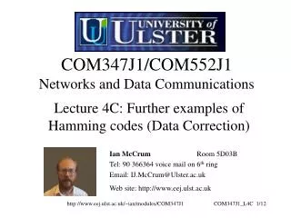COM347J1/COM552J1 Networks and Data Communications