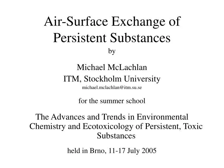 air surface exchange of persistent substances