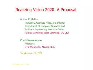 Realizing Vision 2020: A Proposal