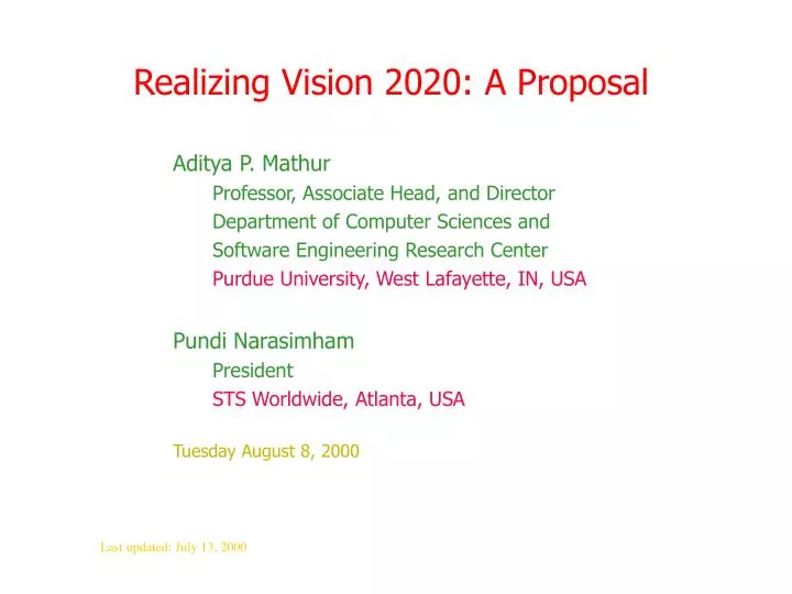 realizing vision 2020 a proposal