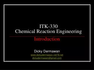 ITK-330 Chemical Reaction Engineering