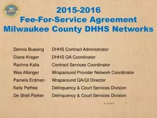 2015-2016 Fee-For-Service Agreement Milwaukee County DHHS Networks