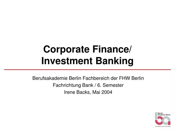 corporate finance investment banking