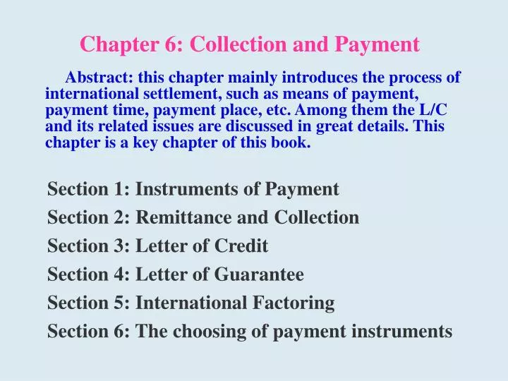 chapter 6 collection and payment