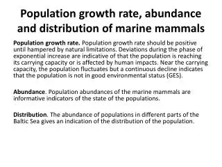 Population growth rate, abundance and distribution of marine mammals