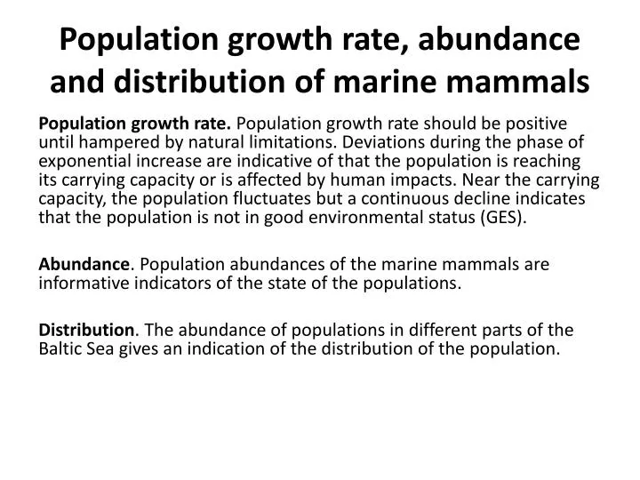 population growth rate abundance and distribution of marine mammals